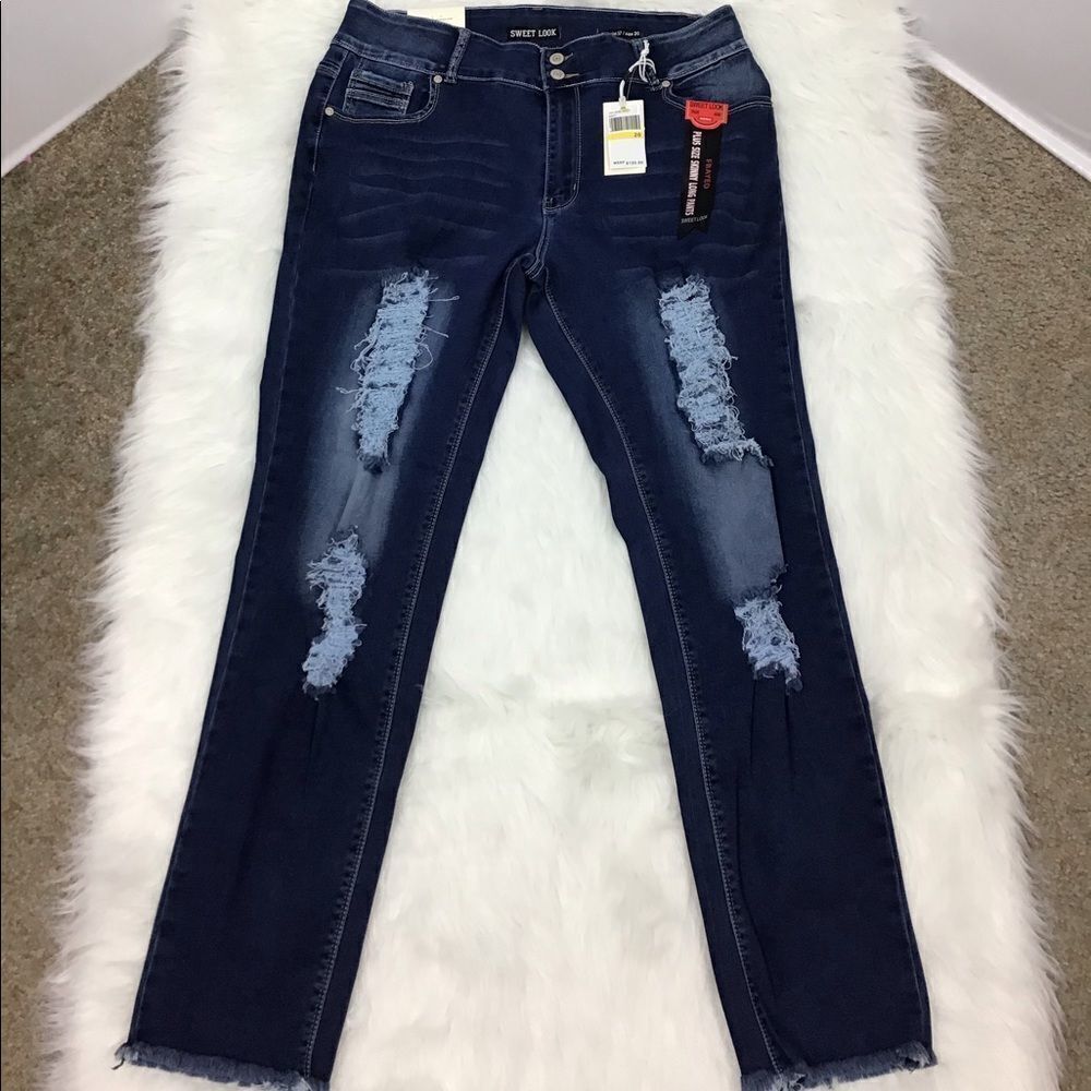 SWEET LOOK Frayed Plus Sz Skinny Long Jeans Sz 20